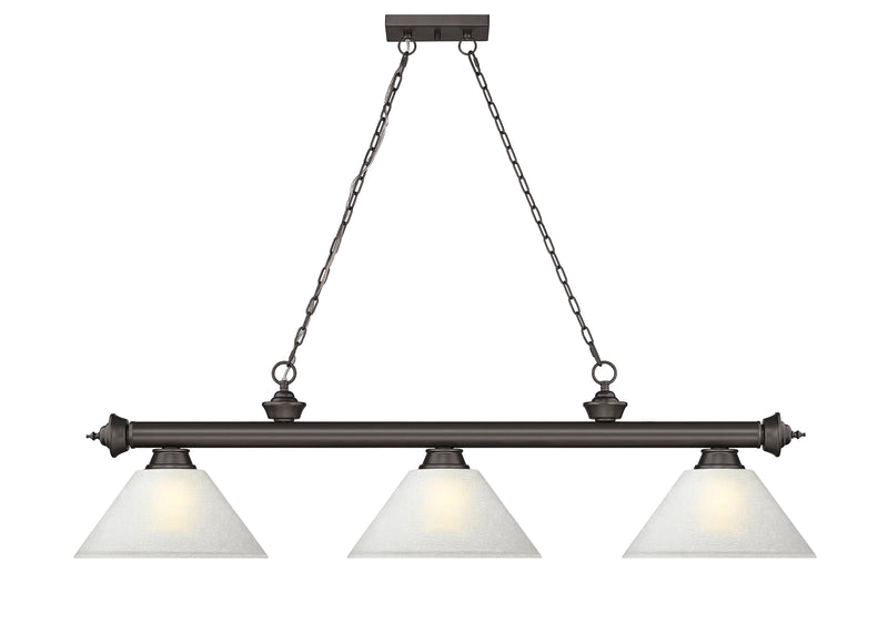 Cordon 3 Light 57.25" Billiard, Glass Shades (A) in Bronze