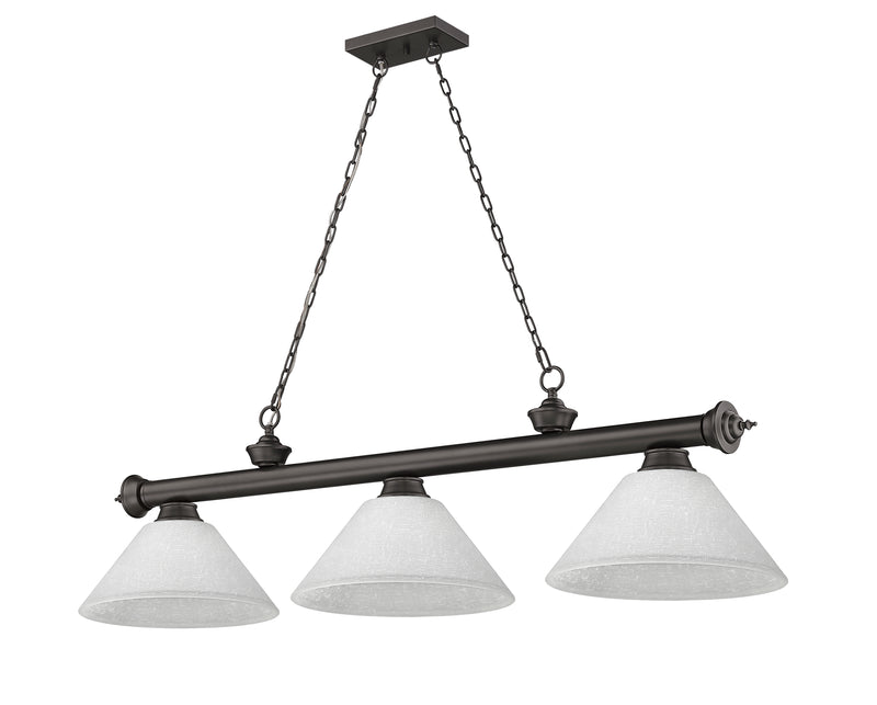 Cordon 3 Light 57.25" Billiard, Glass Shades (A) in Bronze