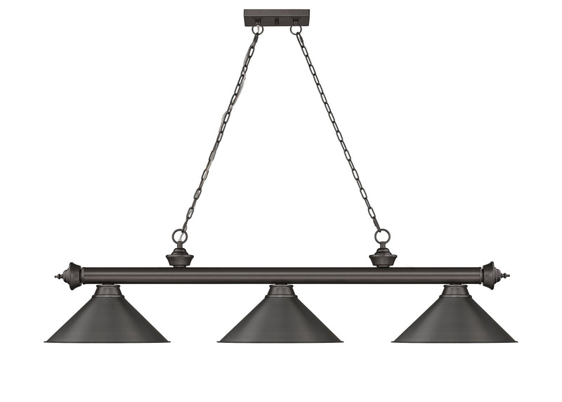 Cordon 3 Light 57.25" Billiard, Metal Shades in Bronze