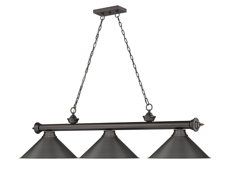 Cordon 3 Light 57.25" Billiard, Metal Shades in Bronze
