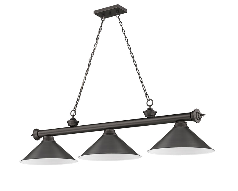 Cordon 3 Light 57.25" Billiard, Metal Shades in Bronze