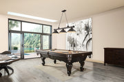 Cordon 3 Light 57.25" Billiard, Metal Shades in Bronze in a room setting