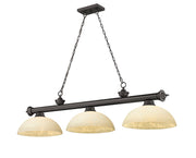 Cordon 3 Light 57.25" Billiard, Glass Shades (D) in Bronze