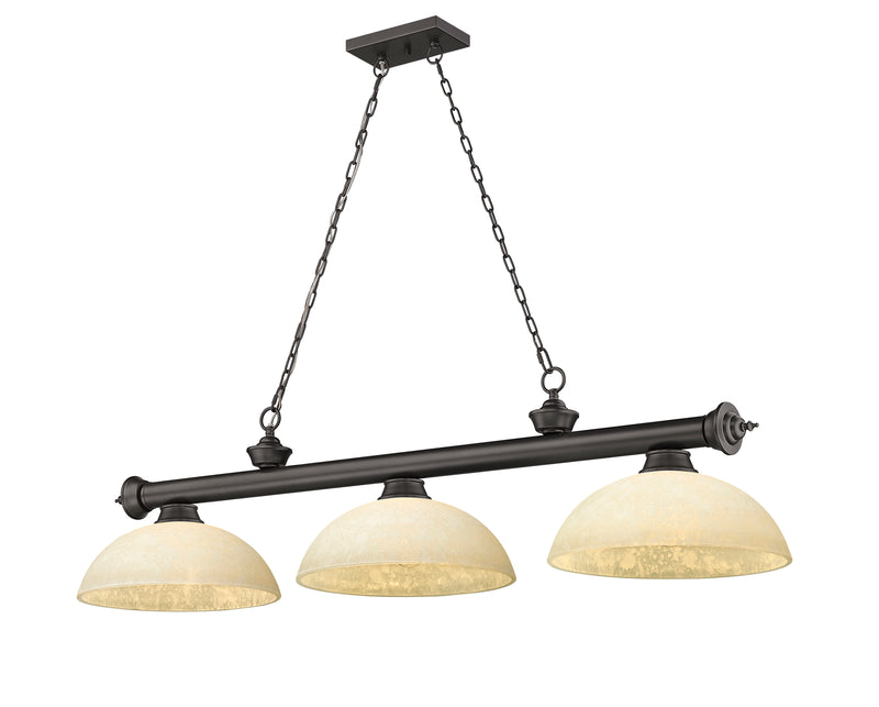 Cordon 3 Light 57.25" Billiard, Glass Shades (D) in Bronze