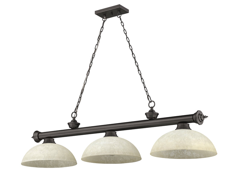 Cordon 3 Light 57.25" Billiard, Glass Shades (D) in Bronze