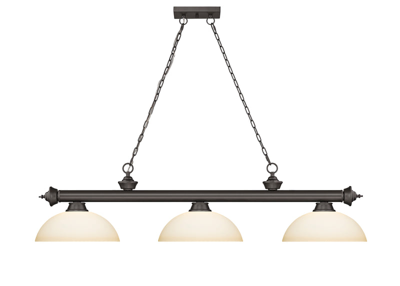 Cordon 3 Light 57.25" Billiard, Glass Shades (D) in Bronze