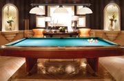 Cordon 3 Light 57.25" Billiard, Glass Shades (D) in Bronze in a room setting