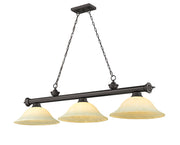 Cordon 3 Light 58" Billiard, Glass Shades in Bronze