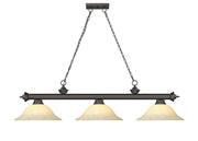 Cordon 3 Light 58" Billiard, Glass Shades in Bronze