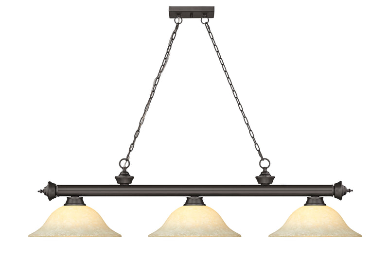 Cordon 3 Light 58" Billiard, Glass Shades in Bronze