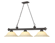 Cordon 3 Light 58" Billiard, Glass Shades in Bronze