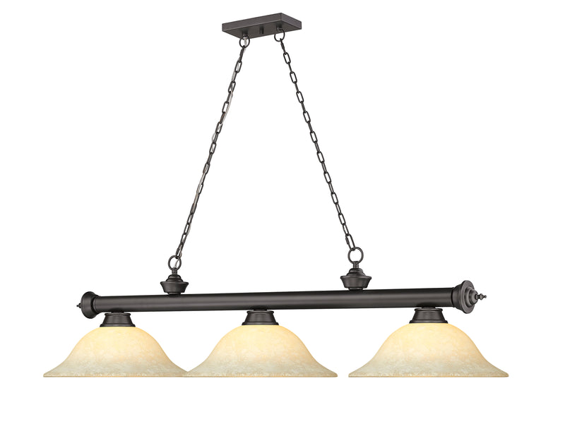 Cordon 3 Light 58" Billiard, Glass Shades in Bronze