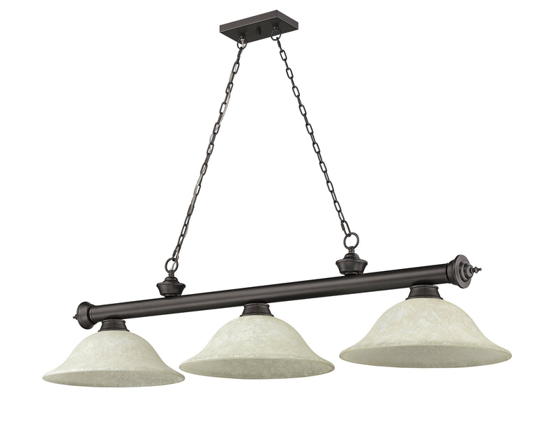 Cordon 3 Light 58" Billiard, Glass Shades in Bronze