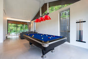 Cordon 3 Light 57.25" Billiard, Plastic Shades in Bronze in a room setting