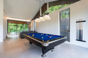 Cordon 3 Light 57.25" Billiard, Plastic Shades in Bronze in a room setting
