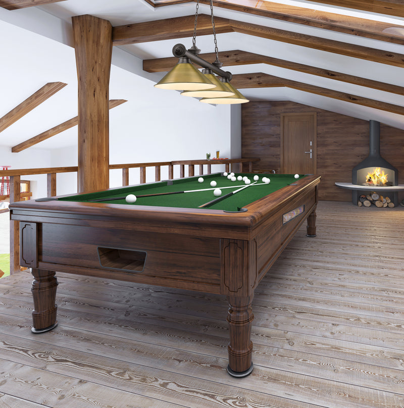 Cordon 3 Light 57.25" Billiard, Metal Shades in Bronze in a room setting