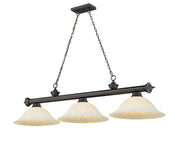 Cordon 3 Light 58" Billiard, Glass Shades in Bronze