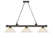 Cordon 3 Light 58" Billiard, Glass Shades in Bronze