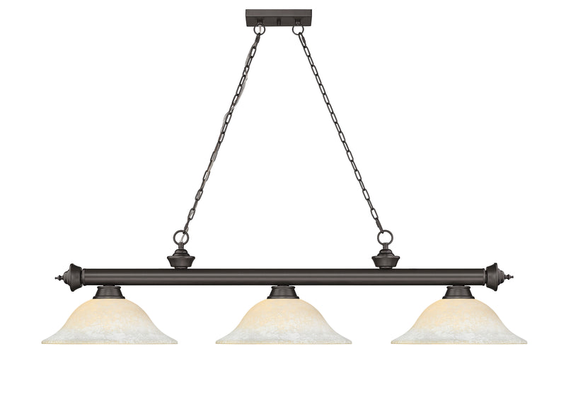 Cordon 3 Light 58" Billiard, Glass Shades in Bronze