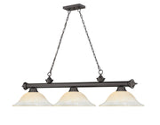 Cordon 3 Light 58" Billiard, Glass Shades in Bronze