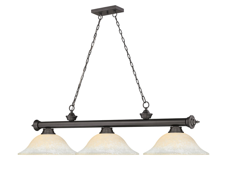 Cordon 3 Light 58" Billiard, Glass Shades in Bronze