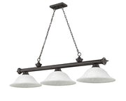 Cordon 3 Light 58" Billiard, Glass Shades in Bronze