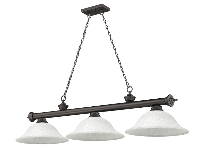 Cordon 3 Light 58" Billiard, Glass Shades in Bronze