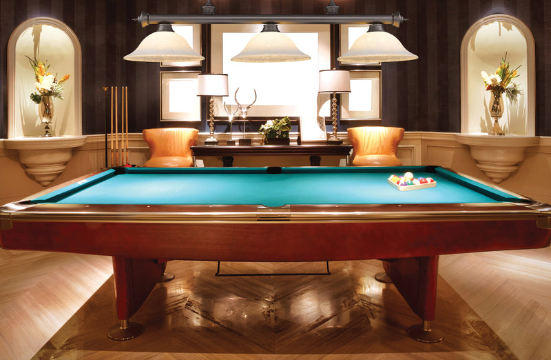 Cordon 3 Light 58" Billiard, Glass Shades in Bronze in a room setting