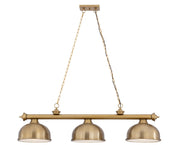 Cordon 3 Light 55.25" Billiard, Dome Shades in Heritage Brass