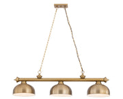 Cordon 3 Light 55.25" Billiard, Dome Shades in Heritage Brass