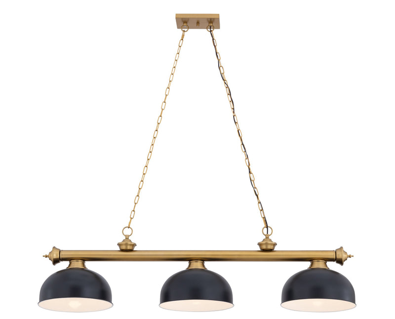 Cordon 3 Light 55.25" Billiard, Dome Shades in Matte Black