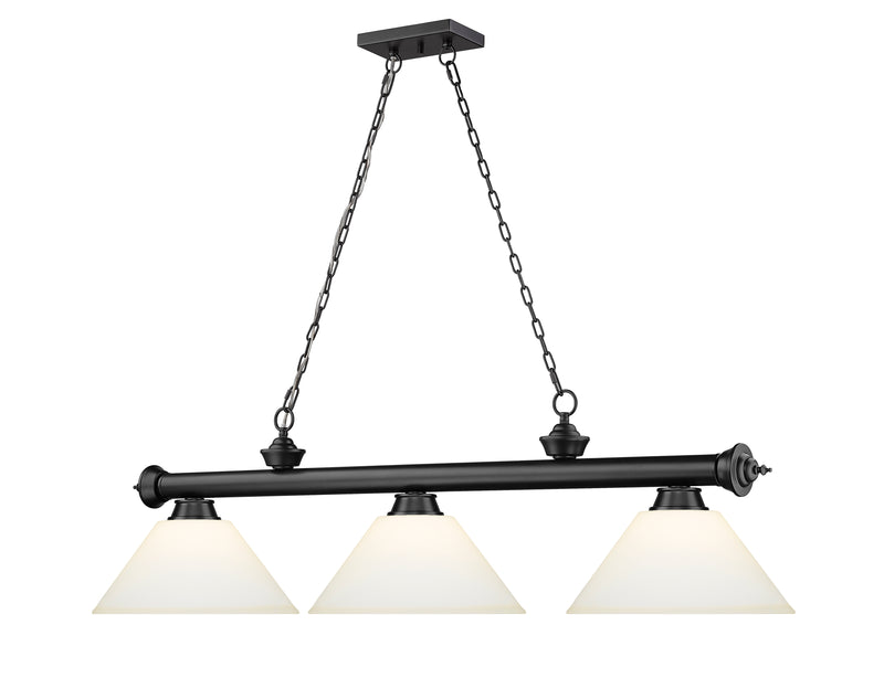 Cordon 3 Light 57.25" Billiard, Glass Shades (A) in Matte Black
