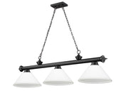 Cordon 3 Light 57.25" Billiard, Glass Shades (A) in Matte Black