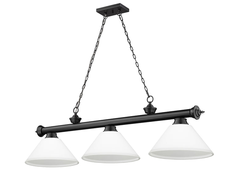 Cordon 3 Light 57.25" Billiard, Glass Shades (A) in Matte Black