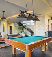 Cordon 3 Light 57.25" Billiard, Acrylic Shades (ARC) in Matte Black in a room setting