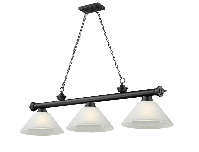 Cordon 3 Light 57.25" Billiard, Glass Shades (A) in Matte Black
