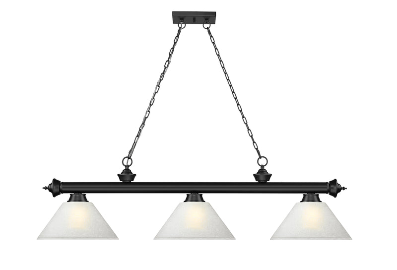 Cordon 3 Light 57.25" Billiard, Glass Shades (A) in Matte Black