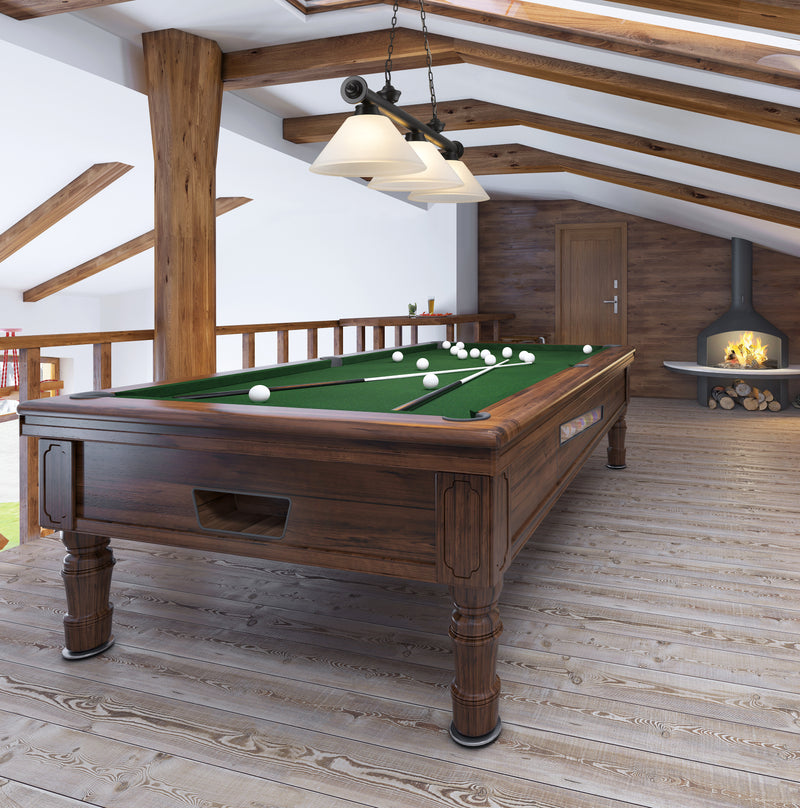Cordon 3 Light 57.25" Billiard, Glass Shades (A) in Matte Black in a room setting