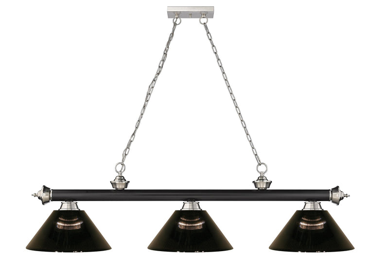 Cordon 3 Light 57.25" Billiard, Acrylic Shades (ARS) in Matte Black + Brushed Nickel