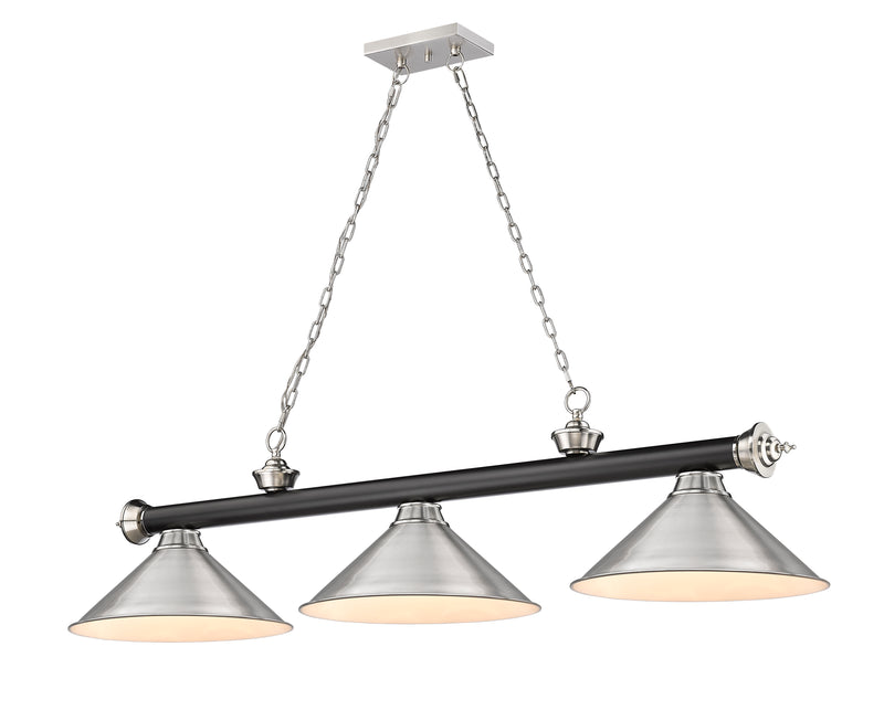 Cordon 3 Light 57.25" Billiard, Metal Shades in Matte Black + Brushed Nickel
