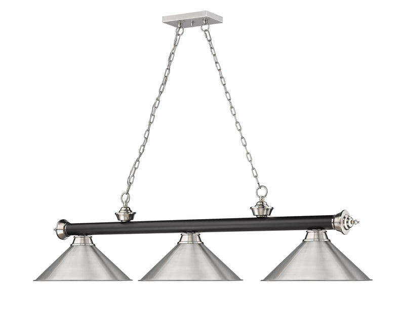 Cordon 3 Light 57.25" Billiard, Metal Shades in Matte Black + Brushed Nickel