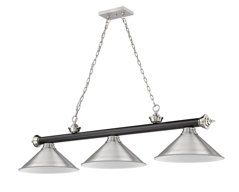 Cordon 3 Light 57.25" Billiard, Metal Shades in Matte Black + Brushed Nickel
