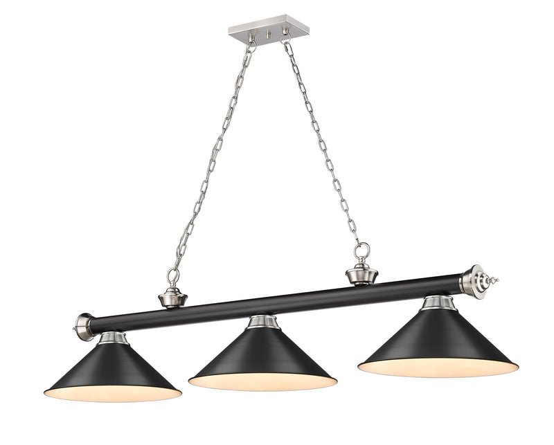 Cordon 3 Light 57.25" Billiard, Metal Shades in Matte Black + Brushed Nickel