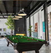 Cordon 3 Light 57.25" Billiard, Metal Shades in Matte Black + Brushed Nickel in a room setting