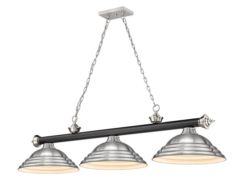 Cordon 3 Light 58" Billiard, Metal Shades (ST) in Matte Black + Brushed Nickel