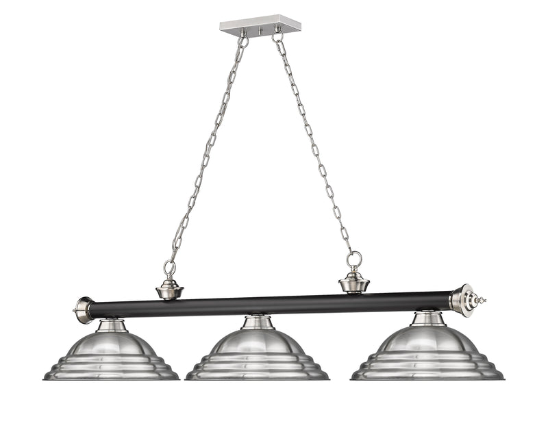 Cordon 3 Light 58" Billiard, Metal Shades (ST) in Matte Black + Brushed Nickel