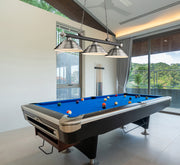 Cordon 3 Light 58" Billiard, Metal Shades (ST) in Matte Black + Brushed Nickel in a room setting
