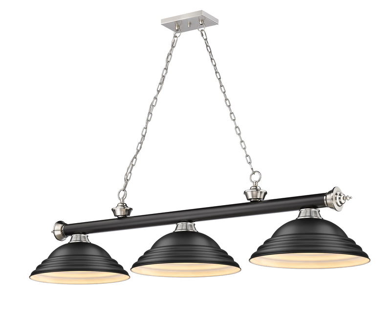 Cordon 3 Light 58" Billiard, Metal Shades (ST) in Matte Black + Brushed Nickel