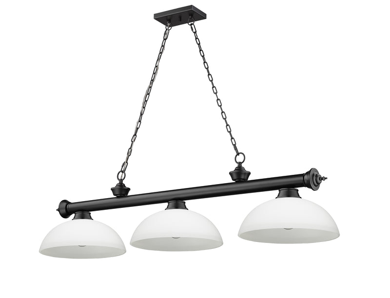 Cordon 3 Light 57.25" Billiard, Glass Shades (D) in Matte Black