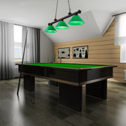 Cordon 3 Light 57.25" Billiard, Plastic Shades in Matte Black in a room setting